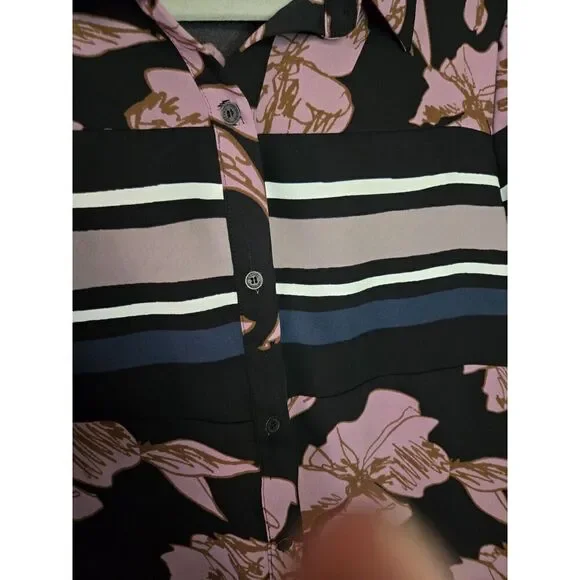 Rachel Rachel Roy Women's 3/4 Sleeve Black Floral Collared Shirt Size XL - Picture 6 of 7